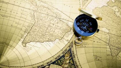 Old fashioned map and compass