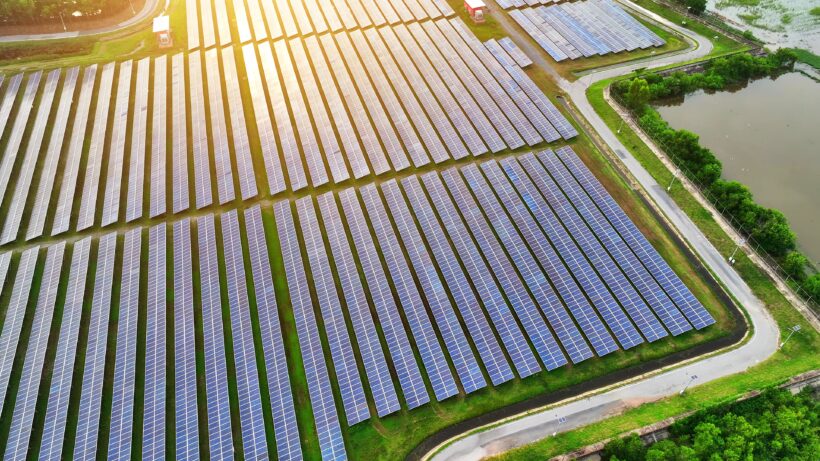 Precision engineered,Solar,Farm,Captured,From,Above,By,A,Drone,,Solar